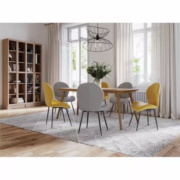 Lot de 2 chaises arrondies en tissu avec pieds en métal noir ANOUK (Jaune)