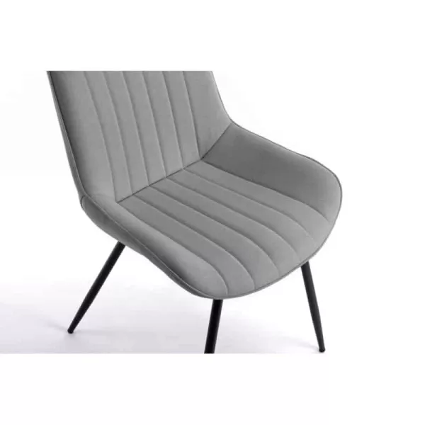 Lot de 2 chaises à rayures en tissu avec pieds en métal noir CATHIA (Gris)