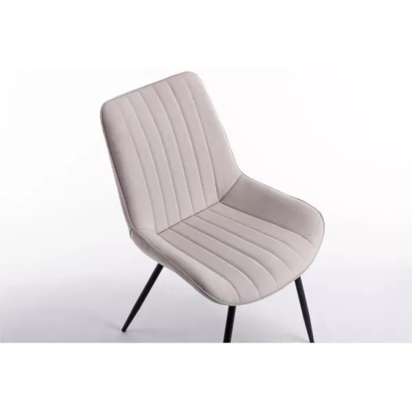 Lot de 2 chaises à rayures en tissu avec pieds en métal noir CATHIA (Beige)