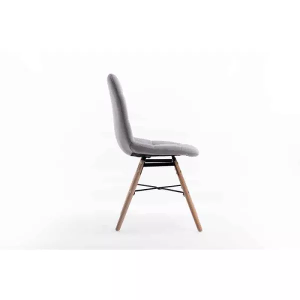 Lot de 2 chaises matelassées en tissu avec pieds en hêtre naturel MANU (Gris)