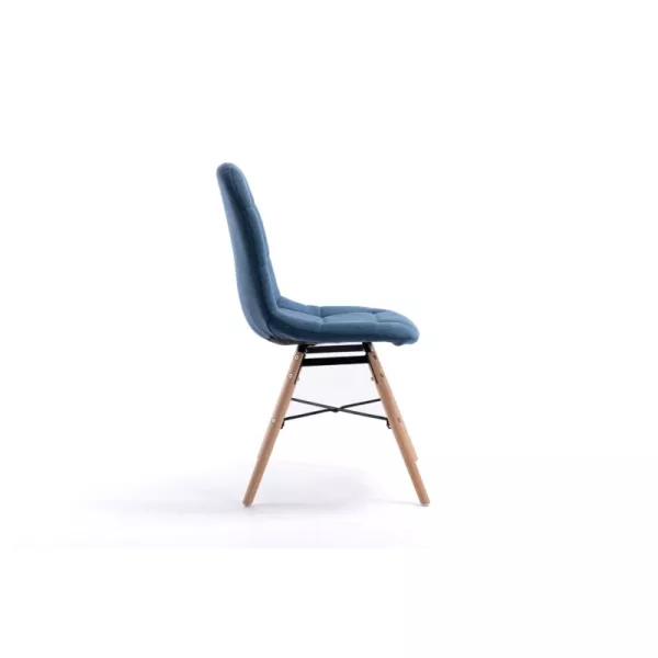 Lot de 2 chaises matelassées en tissu avec pieds en hêtre naturel MANU (Bleu pétrole)