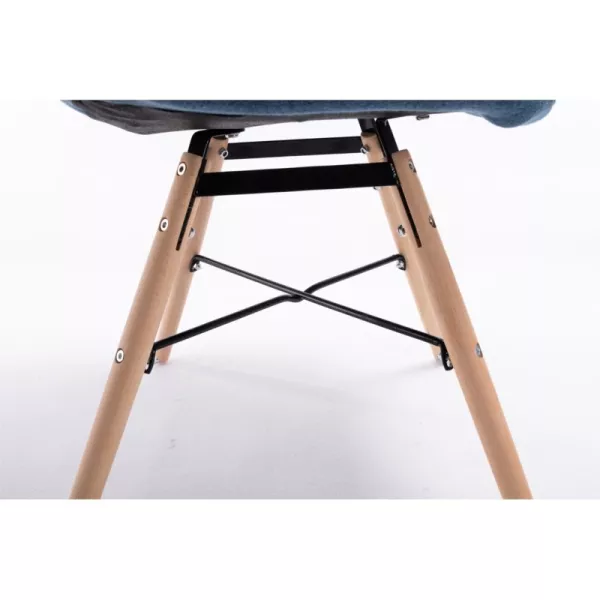 Lot de 2 chaises matelassées en tissu avec pieds en hêtre naturel MANU (Bleu pétrole)