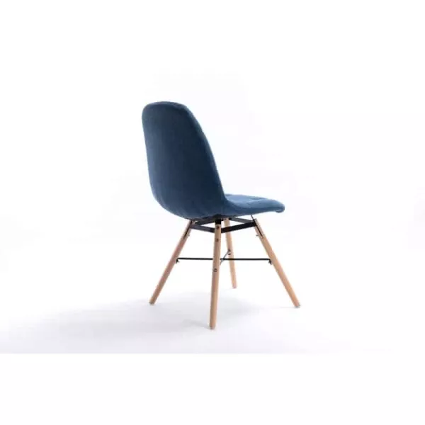 Lot de 2 chaises matelassées en tissu avec pieds en hêtre naturel MANU (Bleu pétrole)