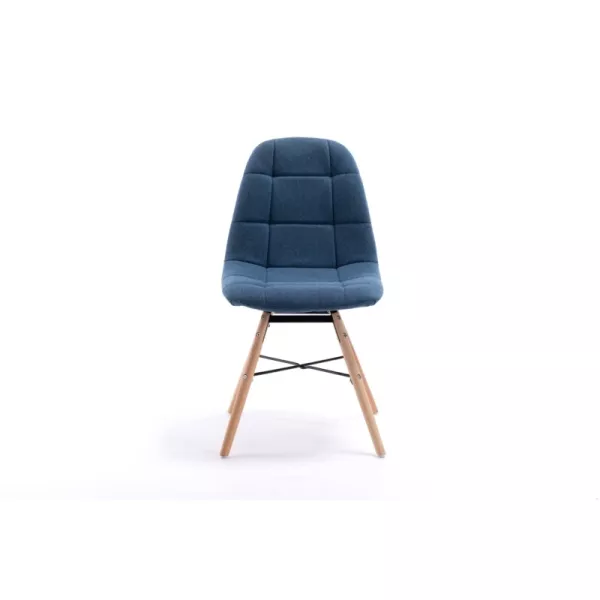 Lot de 2 chaises matelassées en tissu avec pieds en hêtre naturel MANU (Bleu pétrole)