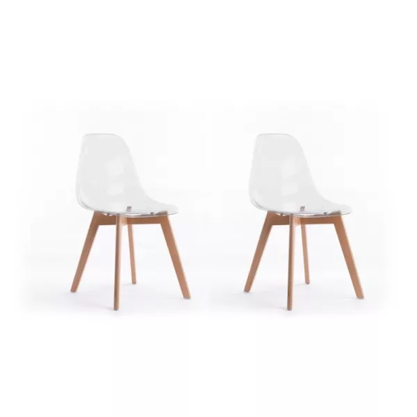 Lot de 2 chaises scandinaves pieds bois clairs SNOOP (Transparent)