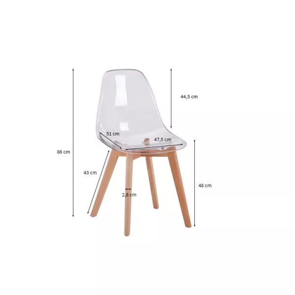 Lot de 2 chaises scandinaves pieds bois clairs SNOOP (Transparent)