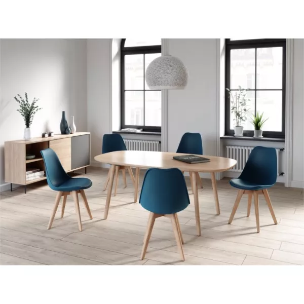 Lot de 2 chaises scandinaves pieds bois clairs SIRIUS (Bleu pétrole)