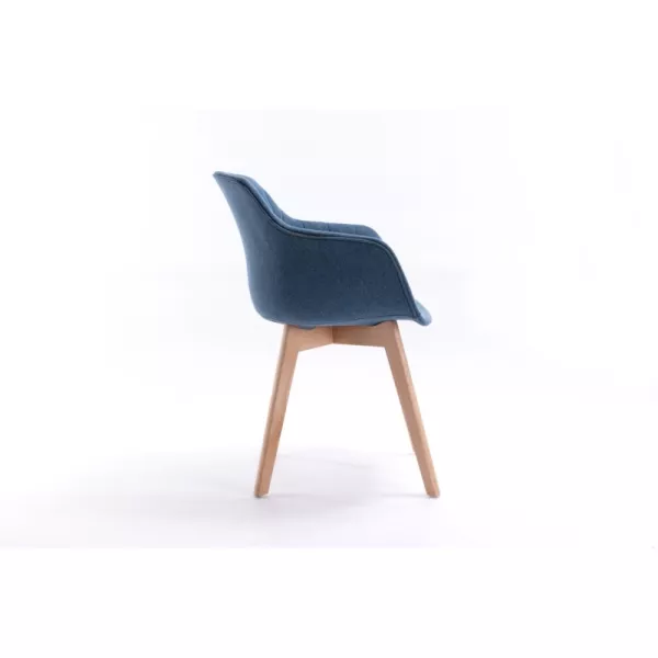 Lot de 2 chaises accoudoirs à rayures en tissu pieds hêtre naturel PAULA (Bleu pétrole)