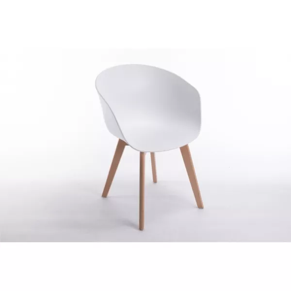 Lot de 2 chaises accoudoirs en polypropylène pieds hêtre naturel VIKKIE (Blanc)