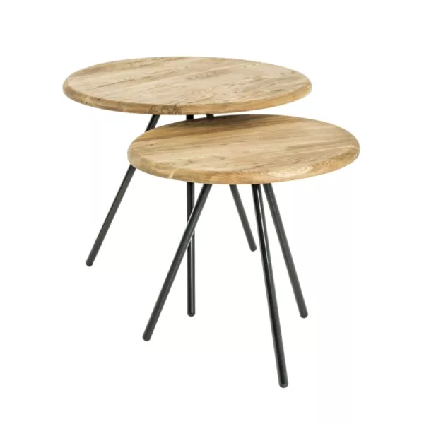 Table basse pieds métal noir et plateau chêne massif 50 cm BASTID (Naturel)