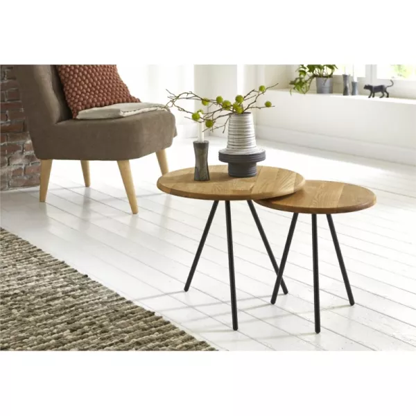 Table basse pieds métal noir et plateau chêne massif 50 cm BASTID (Naturel)