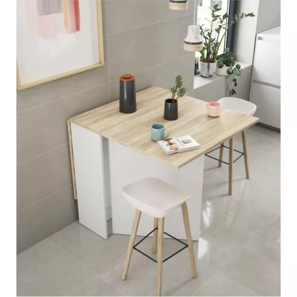 Table auxiliaire extensible L31-140xP77 cm VESON (Blanc, Chêne)