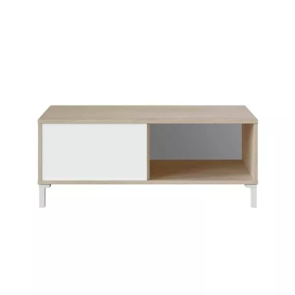 Table basse 2 niches L100 cm VESON ( Blanc, Chêne)