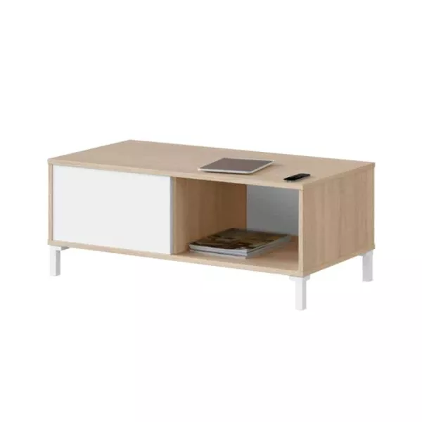 Table basse 2 niches L100 cm VESON ( Blanc, Chêne)