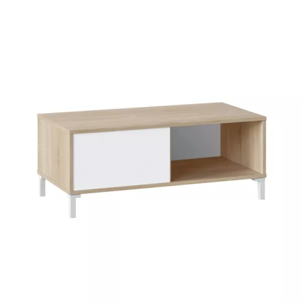 Table basse 2 niches L100 cm VESON ( Blanc, Chêne)