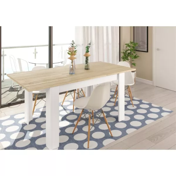 Table à manger extensible L140, 190 cm VESON (Blanc, chêne)