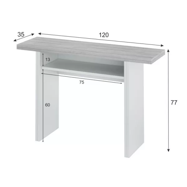 Table auxiliaire extensible L120xP35, 70 cm VESON (Blanc, béton)