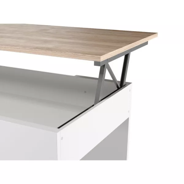 Table basse avec plateau relevable ARKHAM (Blanc, bois)