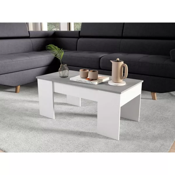 Table basse avec plateau relevable ARKHAM (Blanc, béton)