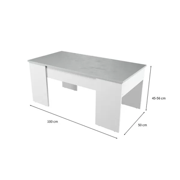 Table basse avec plateau relevable ARKHAM (Blanc, béton)