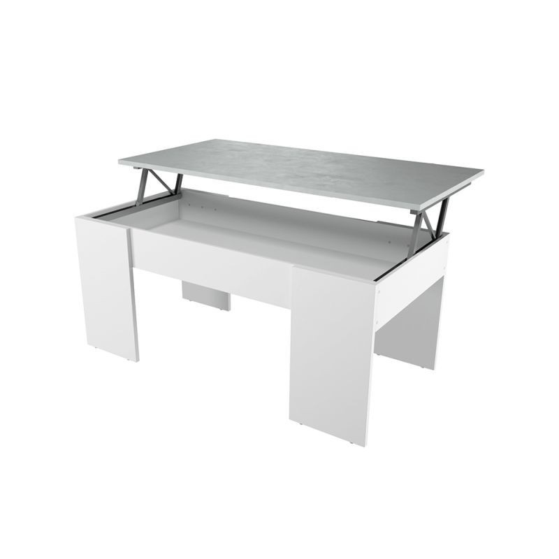 Table basse avec plateau relevable ARKHAM (Blanc, béton)