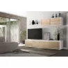 Meuble TV 4 portes avec étagère murale 2 portes L200 cm VESON (Blanc, chêne)