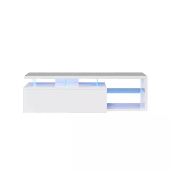 Meuble TV LED 1 porte et 4 niches L150 cm VESON (Blanc brillant)