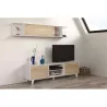 Meuble TV 2 portes avec 2 niches et étagère murale VESON (Blanc, chêne)