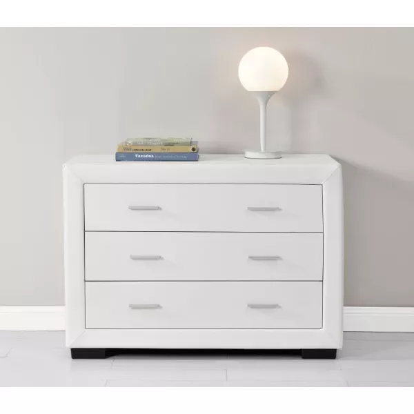 Commode de chambre 3 tiroirs en Simili Cuir ALESIA (blanc) à associer à Meubles De Rangement Meubles Tv Etageres Armoires Modern