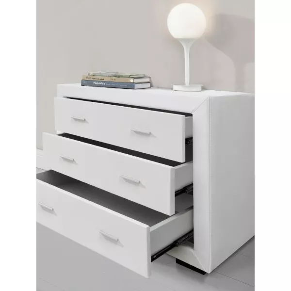 Commode de chambre 3 tiroirs en Simili Cuir ALESIA (blanc) à associer à Meubles De Rangement Meubles Tv Etageres Armoires Vintag