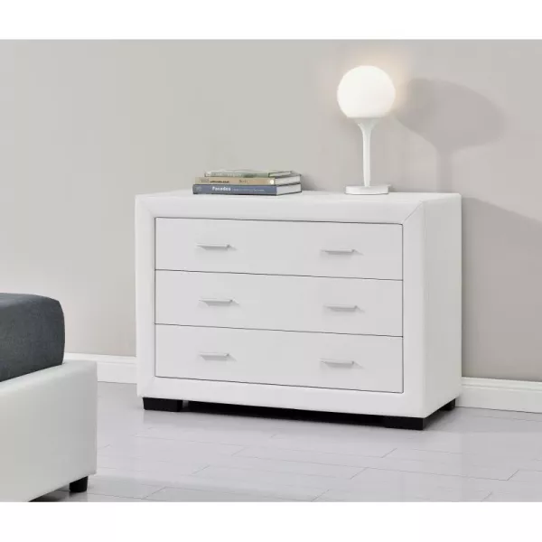 Bedroom chest of drawers 3 drawers in ALESIA Imitation Leather (white) to associate with Storage Furniture Tv Furniture Shelves 