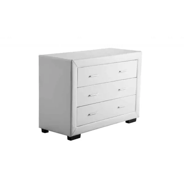 Commode de chambre 3 tiroirs en Simili Cuir ALESIA (blanc) à associer à Meubles De Rangement Meubles Tv Etageres Armoires Rembou