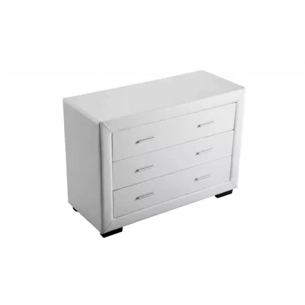 Commode de chambre 3 tiroirs en Simili Cuir ALESIA (blanc) à associer à Meubles De Rangement Meubles Tv Etageres Armoires Modern