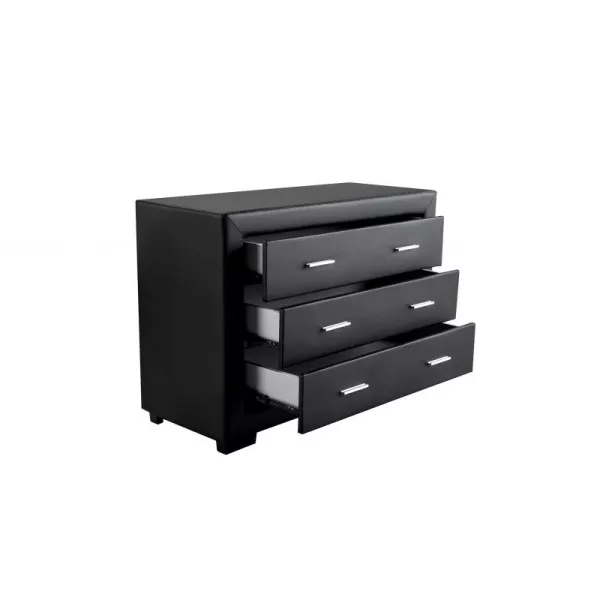 Bedroom chest of drawers 3 drawers in ALESIA Imitation Leather (Black) to associate with Storage Furniture Tv Furniture Shelves 