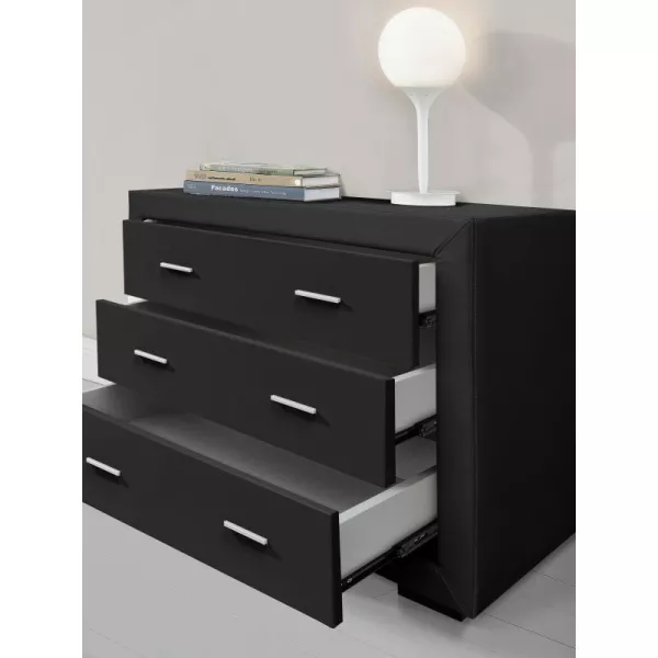 Commode de chambre 3 tiroirs en simili cuir ALESIA (Noir) à associer à Meubles De Rangement Meubles Tv Etageres Armoires Confort