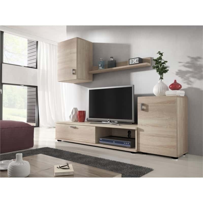 Meuble TV 1 porte avec étagère et colonne murale LIVIA (Bois)