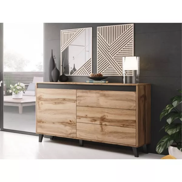 Buffet 1 porte et 3 tiroirs MILOR (Noir, bois)