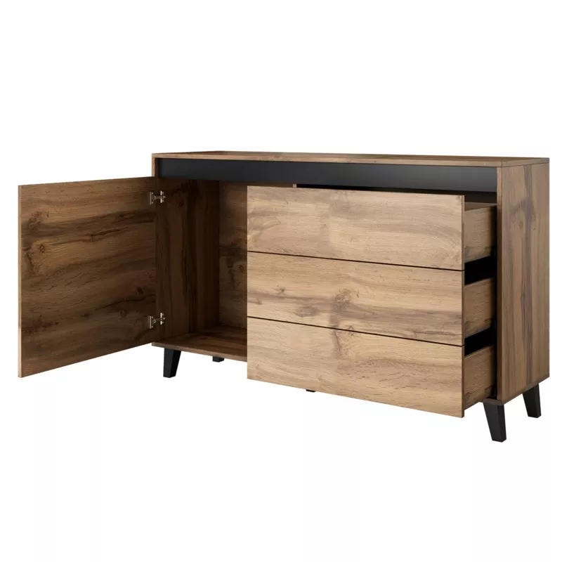 Buffet 1 porte et 3 tiroirs MILOR (Noir, bois)