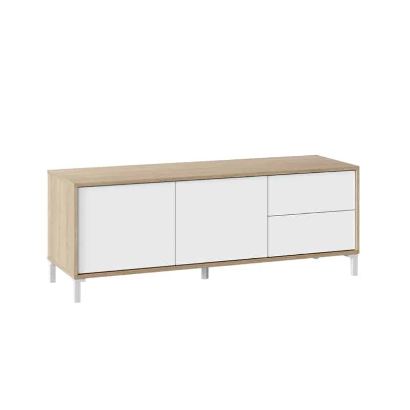 Meuble TV 2 portes et 2 tiroirs L130 cm  VESON (Blanc, Chêne)