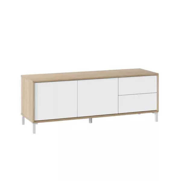 Meuble TV 2 portes et 2 tiroirs L130 cm  VESON (Blanc, Chêne)