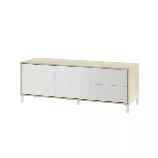 Meuble TV 2 portes et 2 tiroirs L130 cm  VESON (Blanc, Chêne)