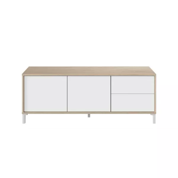 Meuble TV 2 portes et 2 tiroirs L130 cm  VESON (Blanc, Chêne)