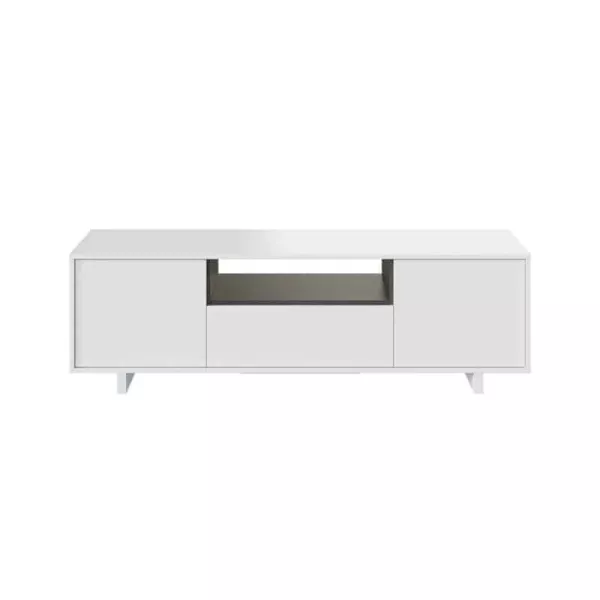 Meuble TV 3 portes et 1 niche L150 cm VESON (Blanc, Chêne)