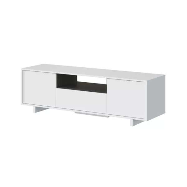 Meuble TV 3 portes et 1 niche L150 cm VESON (Blanc, Chêne)