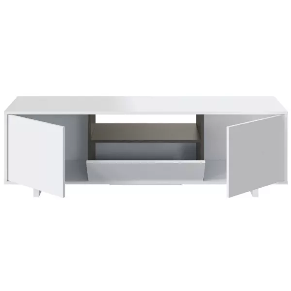 Meuble TV 3 portes et 1 niche L150 cm VESON (Blanc, Chêne)