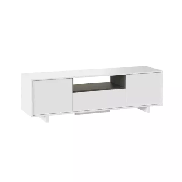 Meuble TV 3 portes et 1 niche L150 cm VESON (Blanc, Chêne)