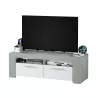 Meuble TV avec 2 portes et 2 niches de rangement L120 cm VESON (Blanc, béton)