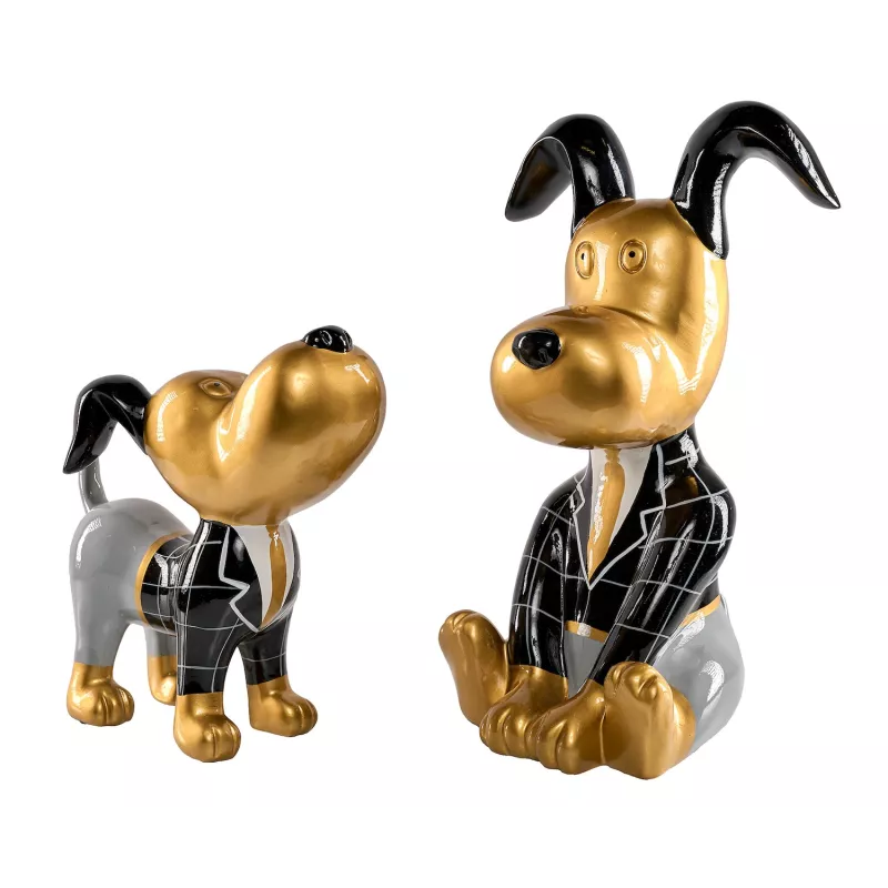 Set de 2 Statues résine design CHIENS MAJORDOME (H45 - H30 cm) (Noir, rouge)