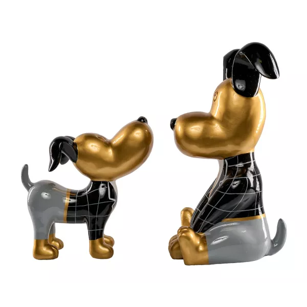 Set de 2 Statues résine design CHIENS MAJORDOME (H45 - H30 cm) (Noir, rouge)