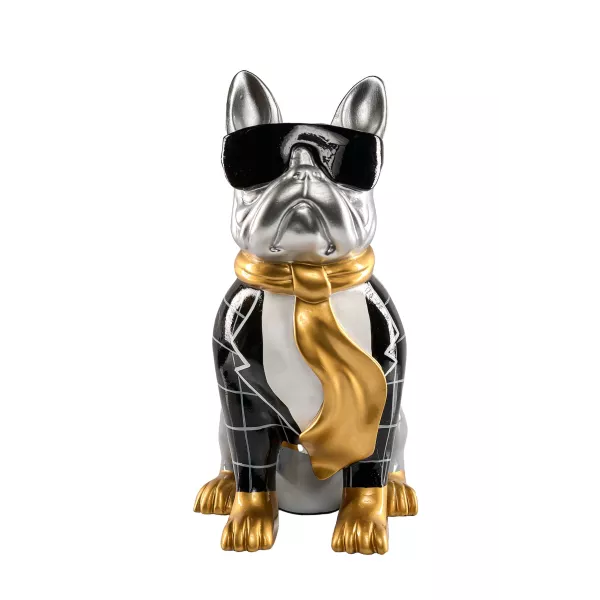 Statue résine décorative design CHIEN MAJORDOME (H36 cm) (Noir, gris, or)